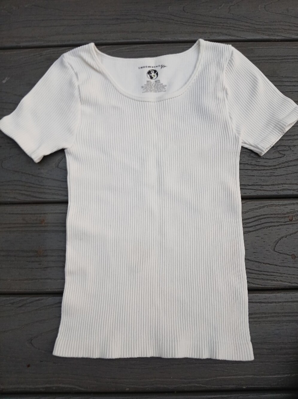 Free People White Ribbed Scoop Neck Short Sleeve Top